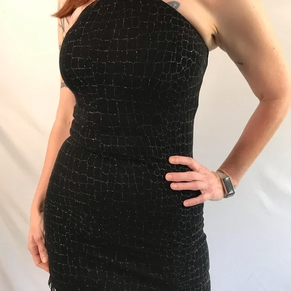 Sold—90s Vintage Cache Black Cocktail Halter Dress - Picture 2 of 14